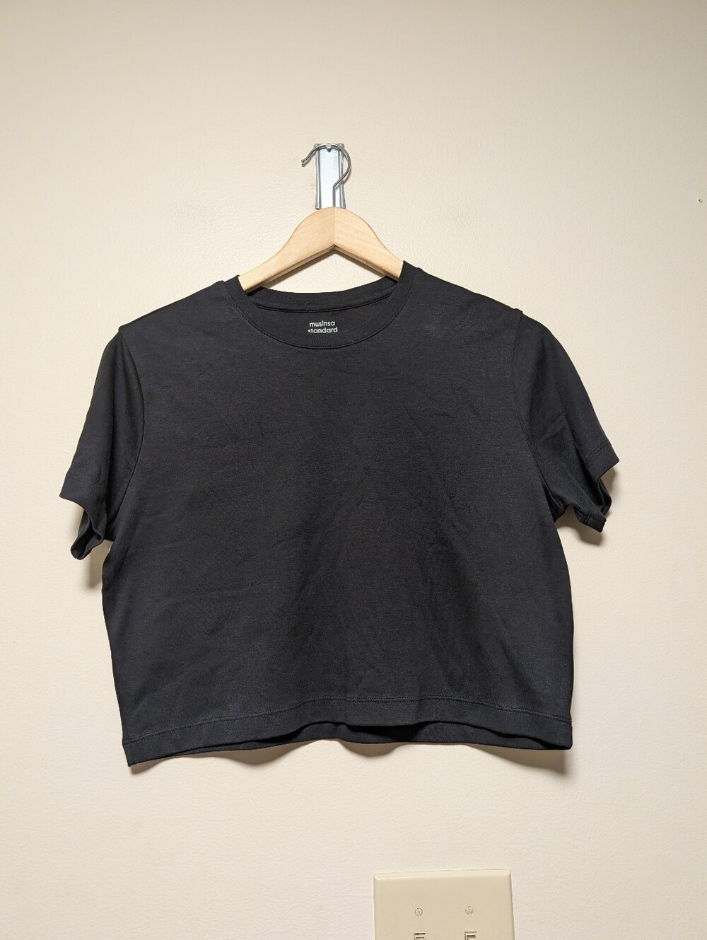 Musinsa Standard Black Boxy Cropped Tee Size L Basic Crewneck
